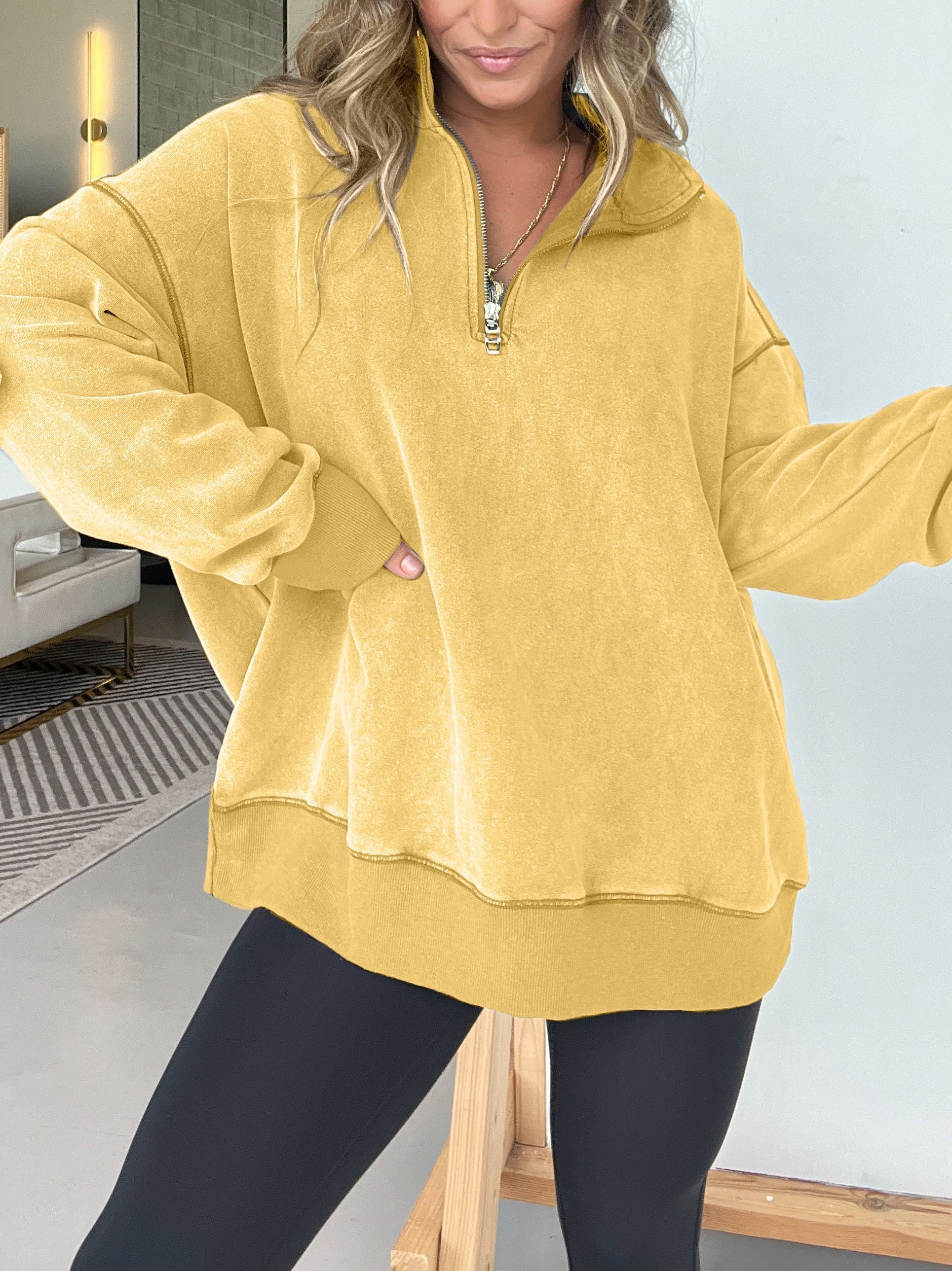 Women's Oversized Quarter Zip Vintage Pullover (Buy 2 Free Shipping)