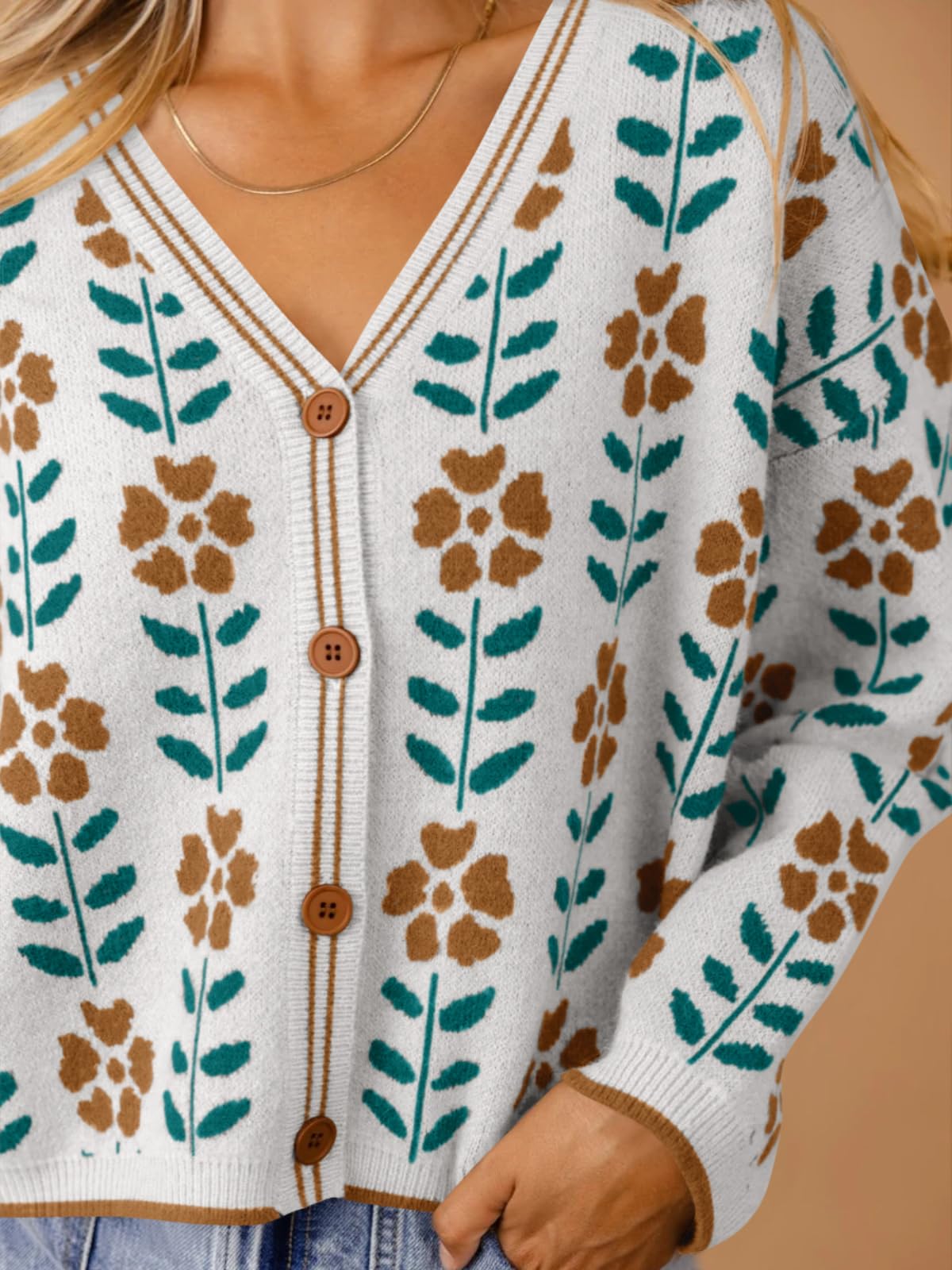 Women's V Neck Floral Print Sweater Cardigan (Buy 2 Free Shipping)