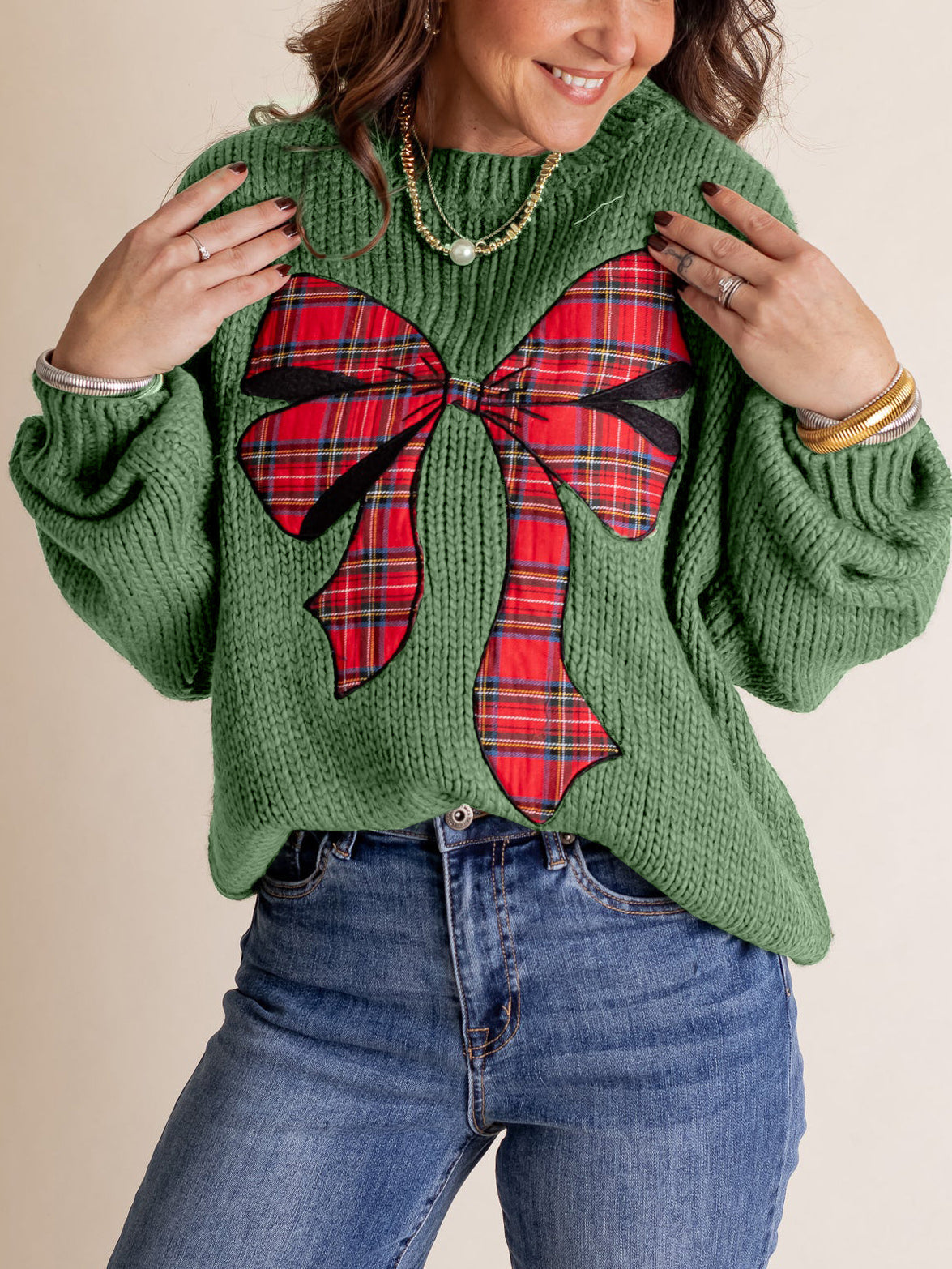 Women's Christmas Plaid Bow Sweater (Buy 2 Free Shipping)
