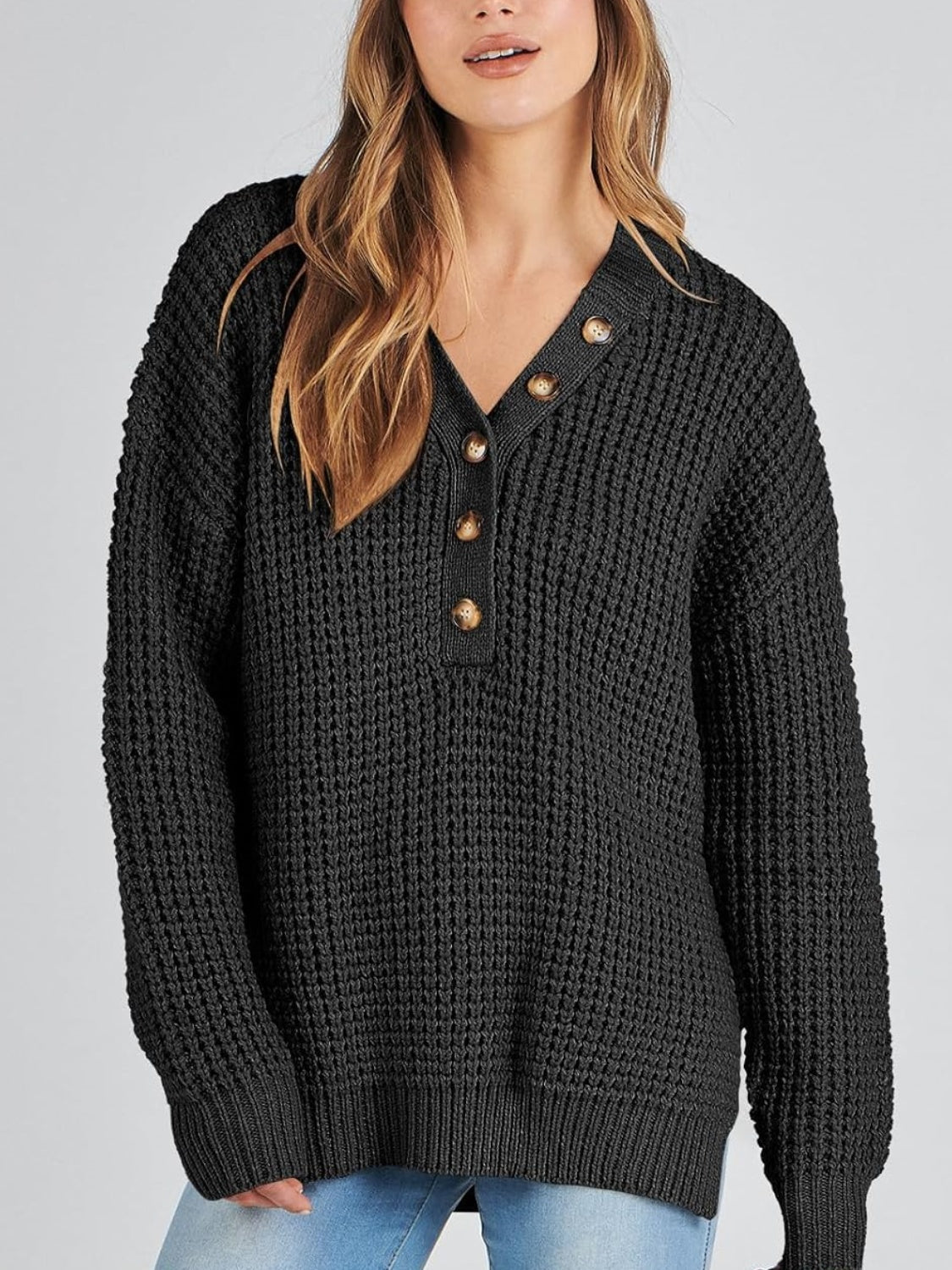 Women's Waffle Side Slit Knit Sweater (Buy 2 Free Shipping)