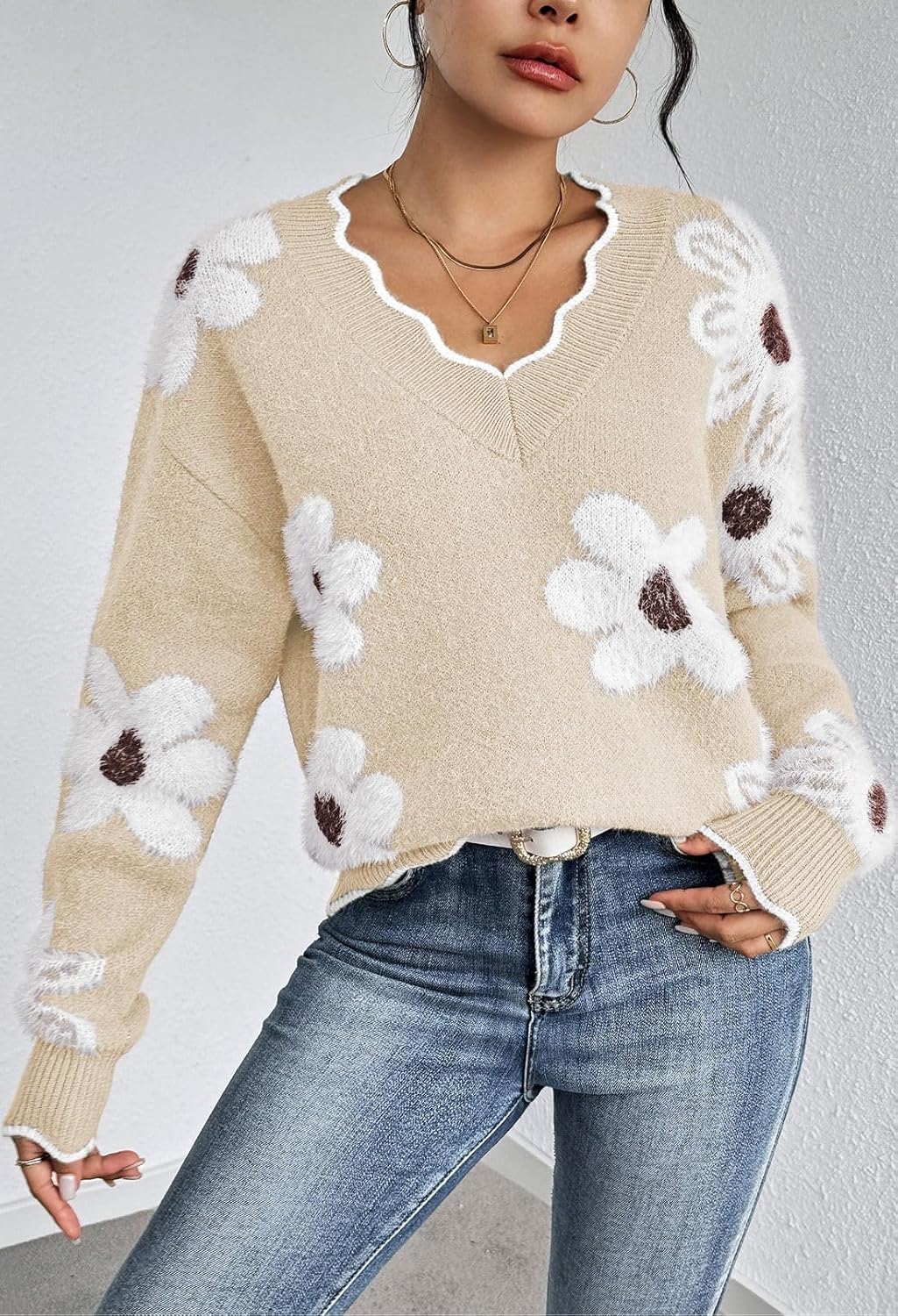 Women's Oversized V Neck Floral Sweater (Buy 2 Free Shipping)