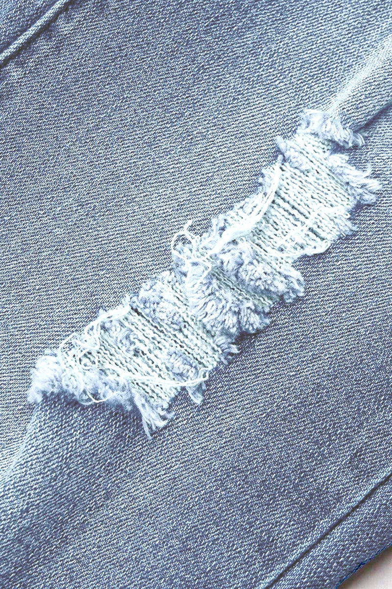 Stone Wash Ripped Knee Raw Hem Flare Jeans