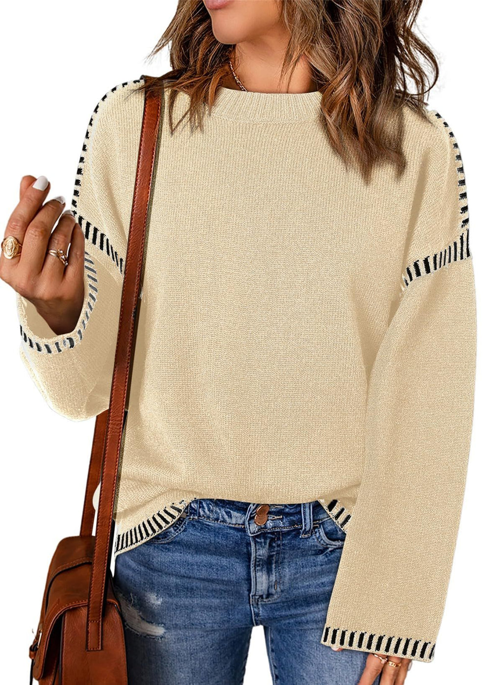 Women's Contrast Cable Knit Pullover Sweater (Buy 2 Free Shipping)