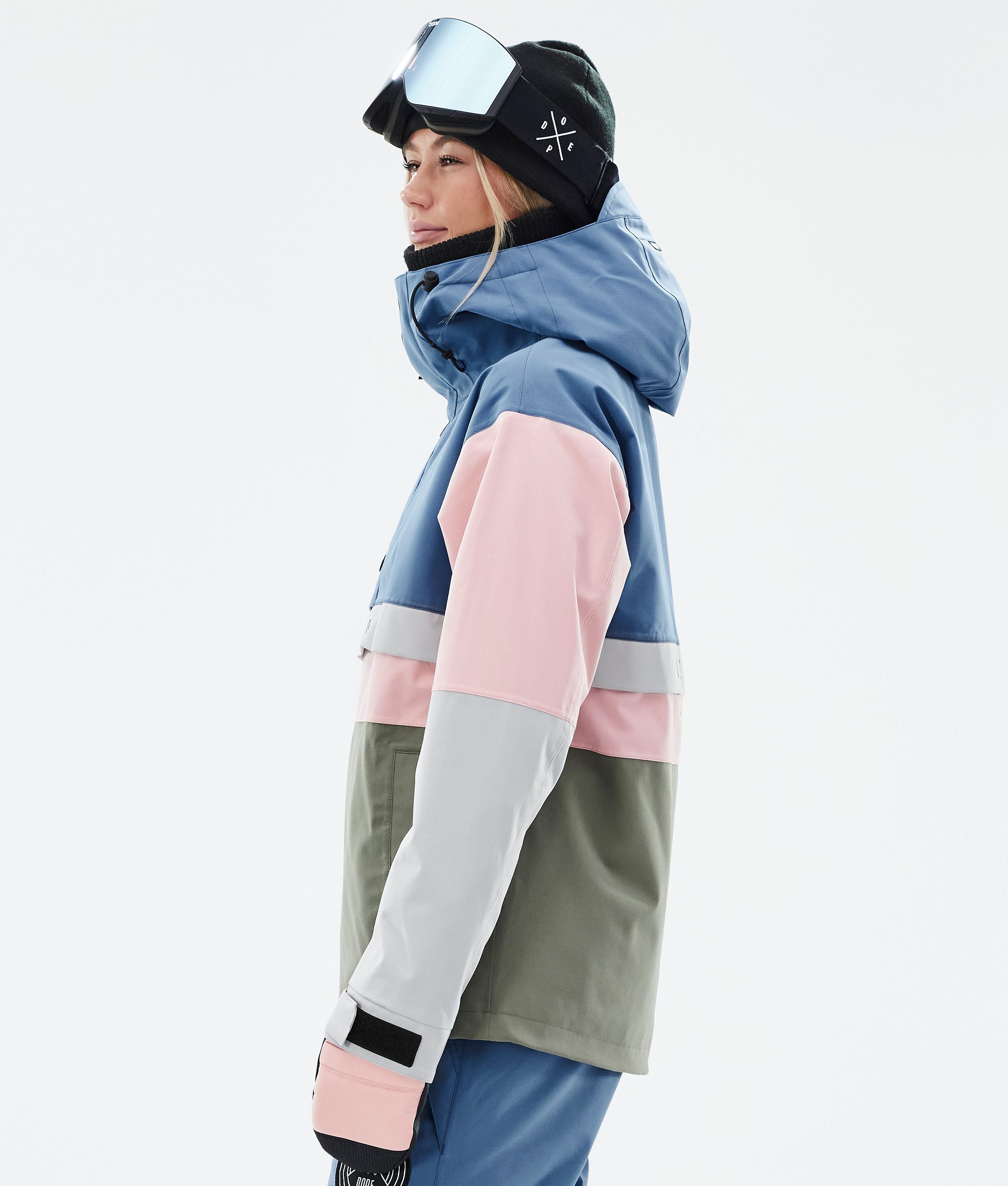 Snowboard Jacket For Women Blue Steel/Light Grey/Soft Pink/Greenish