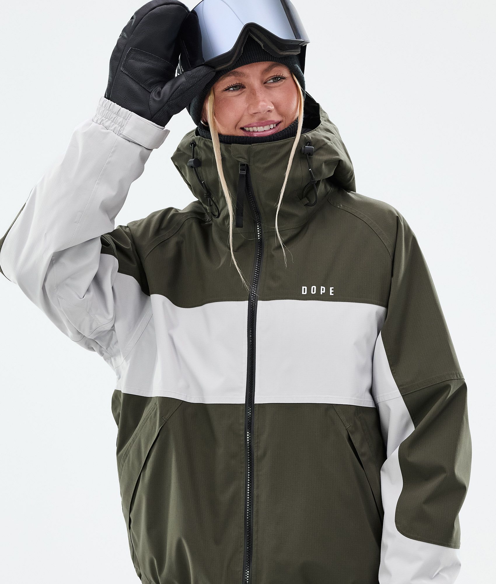 Snowboard Jacket For Women Stripe Olive Green/Light Grey