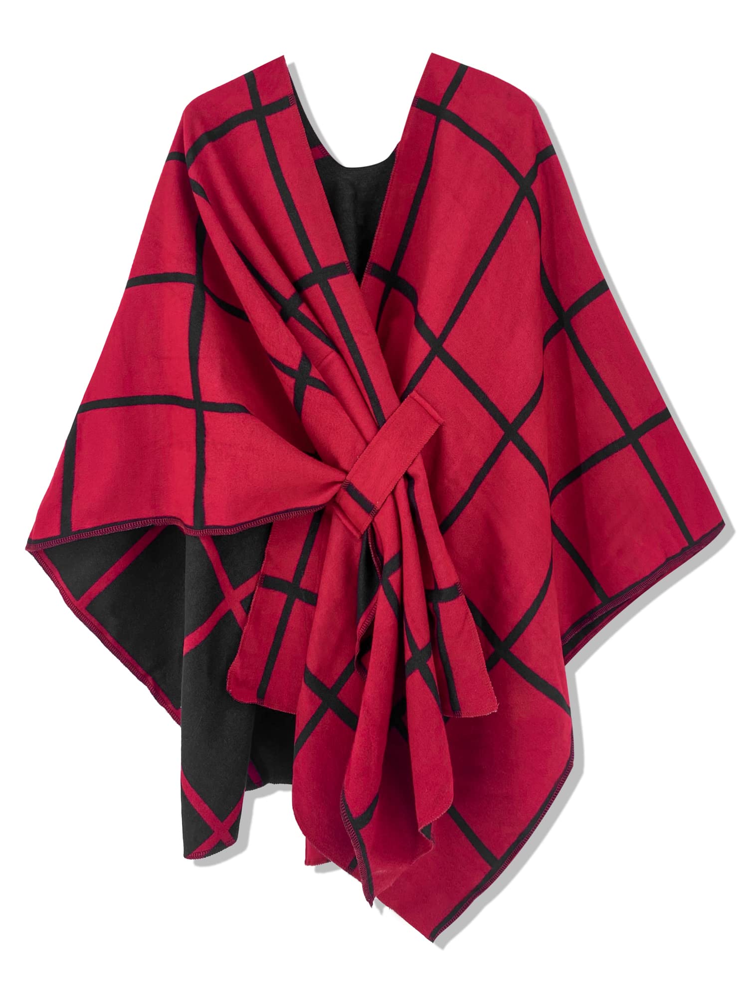 Women's Windowpane Reversible Capes Cardigan Shawls (Buy 2 Free Shipping)