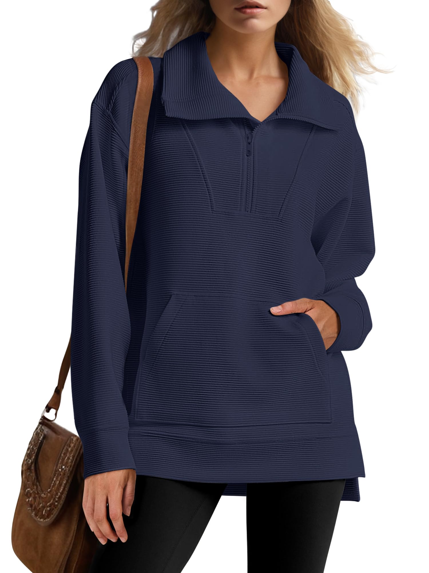 Women's Quarter Zip Oversized Knit Pullover (Buy 2 Free Shipping)