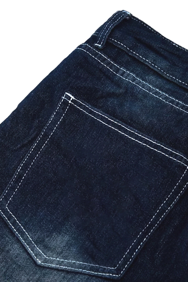 Button Up Roll Hem Straight Leg Jeans