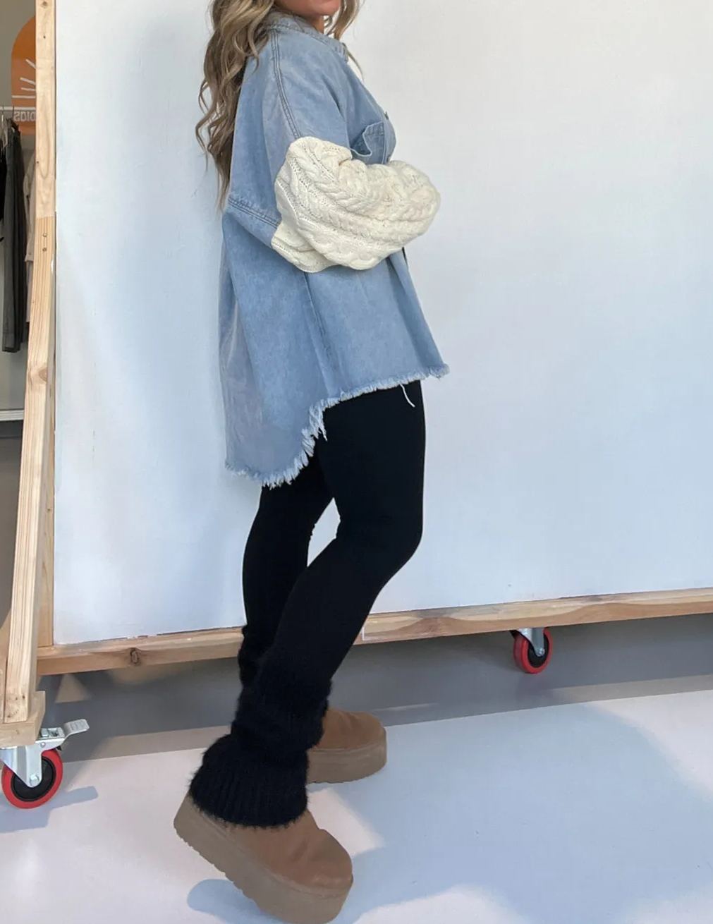 New Cozy Sweater Sleeve Denim Shacket (Buy 2 Free Shipping)